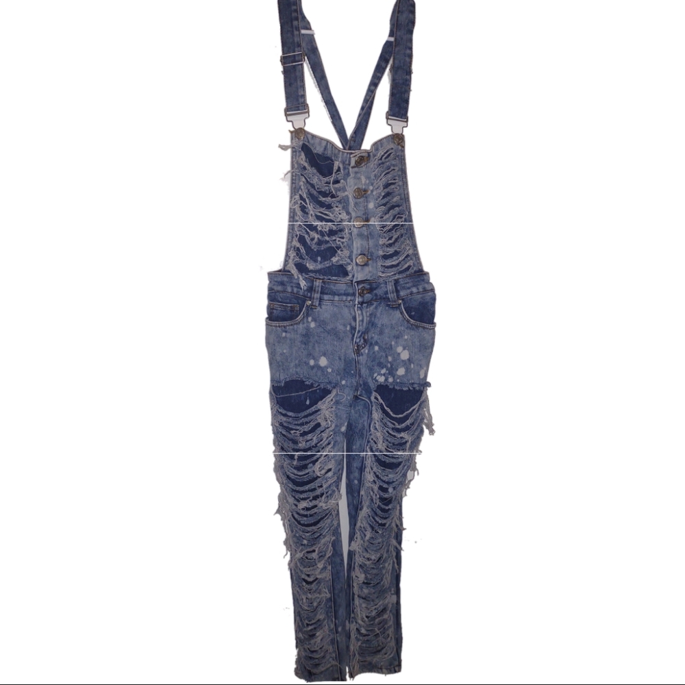 Dazie Distressed Denim Overall Jumpsuit